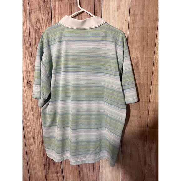 Men's PGA Tour Golf Green Blue White Stripe shirt size XL - Picture 3 of 7